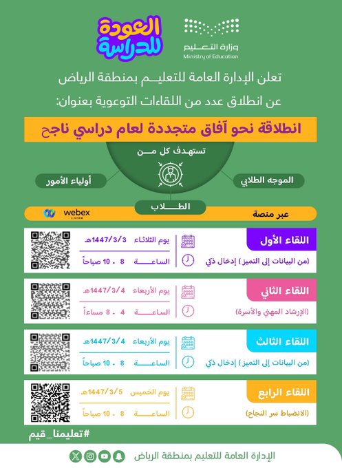   لقاءات توعوية بتعليم الرياض عن "انطلاقة نحو آفاق متجددة لعامٍ دراسي ناجح"